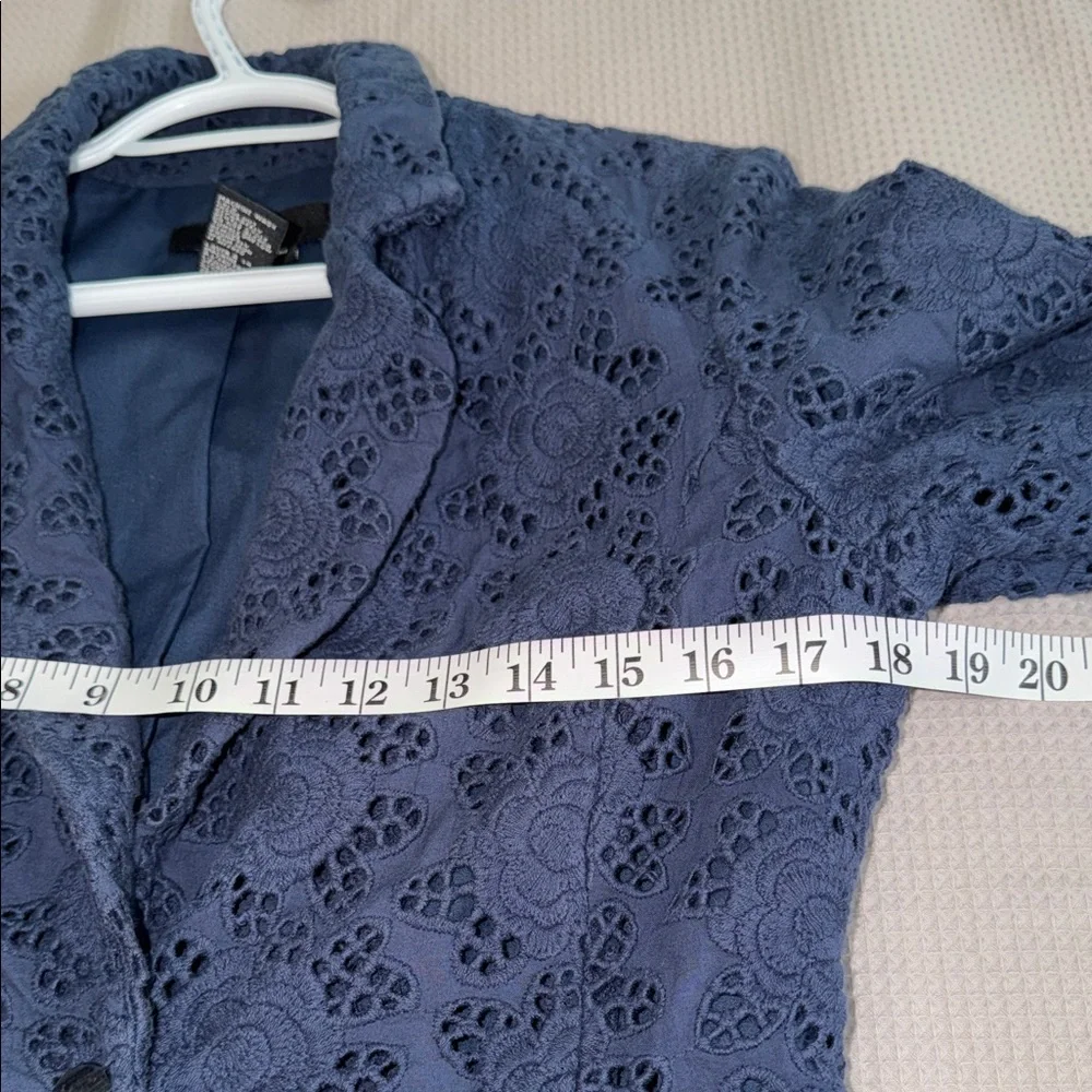 Sandro sz M 100% Cotton Women's Dark Blue Floral Lace Eyelet single but. Blazer - Picture 8 of 10